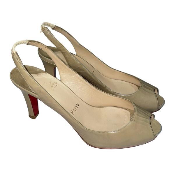 Christian Louboutin Nude Patent Leather Peep Toe Slingback Heels   Size: 38.5 - Picture 2 of 9